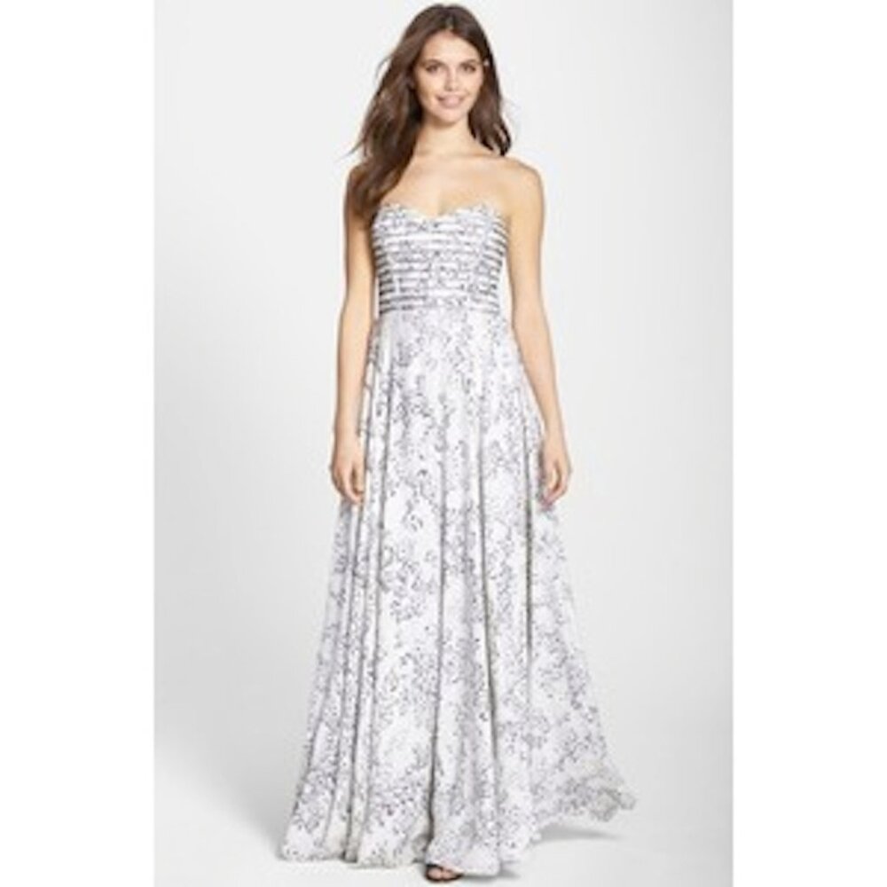 Parker Tamara Silk Sweetheart Neck Strapless Graphite Clone Maxi Dress